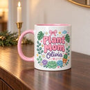 11 oz plant mom cute pastel personalized mug for sale, sweetly designed pastel mug celebrating plant parent pride, compact single-serve size ideal for morning coffee or tea, smooth ceramic construction with durable color-safe glazing, delightful gift for indoor plant collectors and garden lovers, charming desk plant display accent, special personalized mug gift idea