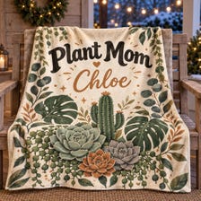 50x60in Plant Mom Personalized Blanket - Boho Style for sale, versatile oversized blanket with personalized plant mom design, bohemian style woven finish with natural earth tone colors, durable quality fabric suitable for everyday use, decorative throw for bedroom or couch display, perfect personalized gift for plant enthusiasts