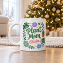 11 oz Plant Mom Personalized Mug - Colorful Floral Design for sale, stunning multicolored flower garden design with intricate leaf detailing throughout, personalized ceramic mug offering custom name or message option, lightweight durable drinkware ideal for hot and cold beverages, vibrant botanical artwork bringing plant-themed joy to everyday moments, decorative desk companion or kitchen showpiece, special personalized present for devoted plant moms and plant lovers