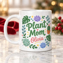 11 oz Plant Mom Personalized Mug - Colorful Floral Design for sale, stunning multicolored flower garden design with intricate leaf detailing throughout, personalized ceramic mug offering custom name or message option, lightweight durable drinkware ideal for hot and cold beverages, vibrant botanical artwork bringing plant-themed joy to everyday moments, decorative desk companion or kitchen showpiece, special personalized present for devoted plant moms and plant lovers