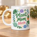 11 oz Plant Mom Personalized Mug - Colorful Floral Design for sale, stunning multicolored flower garden design with intricate leaf detailing throughout, personalized ceramic mug offering custom name or message option, lightweight durable drinkware ideal for hot and cold beverages, vibrant botanical artwork bringing plant-themed joy to everyday moments, decorative desk companion or kitchen showpiece, special personalized present for devoted plant moms and plant lovers