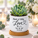 decorative personalized mini pot for wedding favor - Plant A Little Love for sale, ceramic planter filled with tea light candle and dried botanicals, custom name engraving, sweet alternative favor display