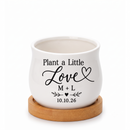 decorative personalized mini pot for wedding favor - Plant A Little Love for sale, ceramic planter filled with tea light candle and dried botanicals, custom name engraving, sweet alternative favor display