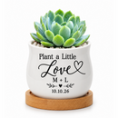 decorative personalized mini pot for wedding favor - Plant A Little Love for sale, ceramic planter filled with tea light candle and dried botanicals, custom name engraving, sweet alternative favor display