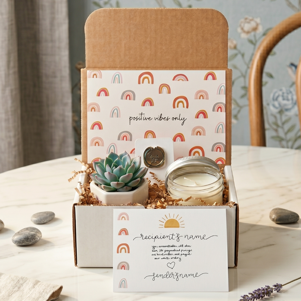 Positive Vibes Gift Box for sale, positive vibes care package thinking of you, mental health positive vibes gift box support, positive vibes gift box for sister, positive vibes gift for coworker appreciation