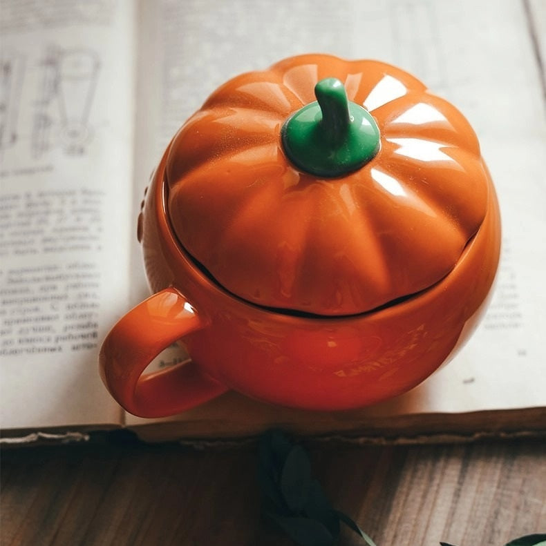 Pumpkin Decorations for Autumn &amp; Halloween, Buy 4 inch Ceramic Pumpkin Cup with Lid, Halloween Ceramic Candy Bowl with Lid