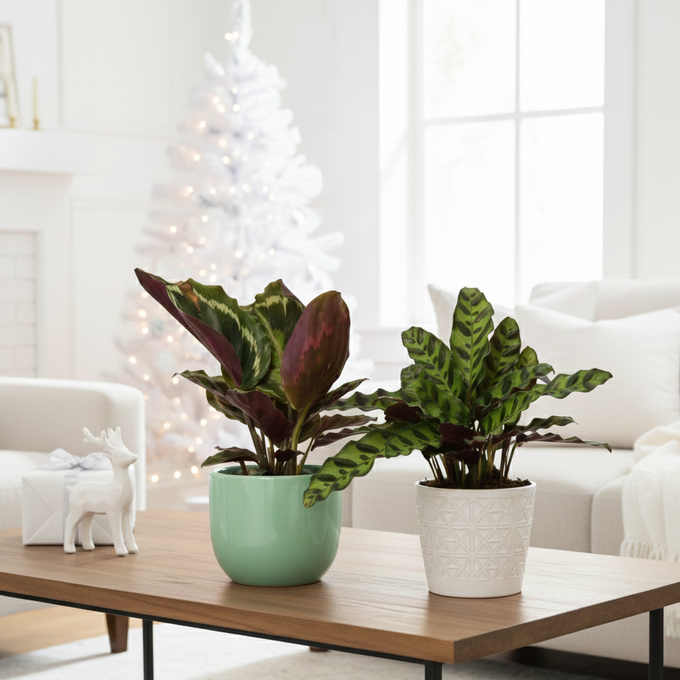 Random Calathea Variety 2-Pack 4" Pots Elegant Living Decor, Buy 4 inch plant bundle online, Colorful foliage houseplants for home office, Live indoor plant gift ideas