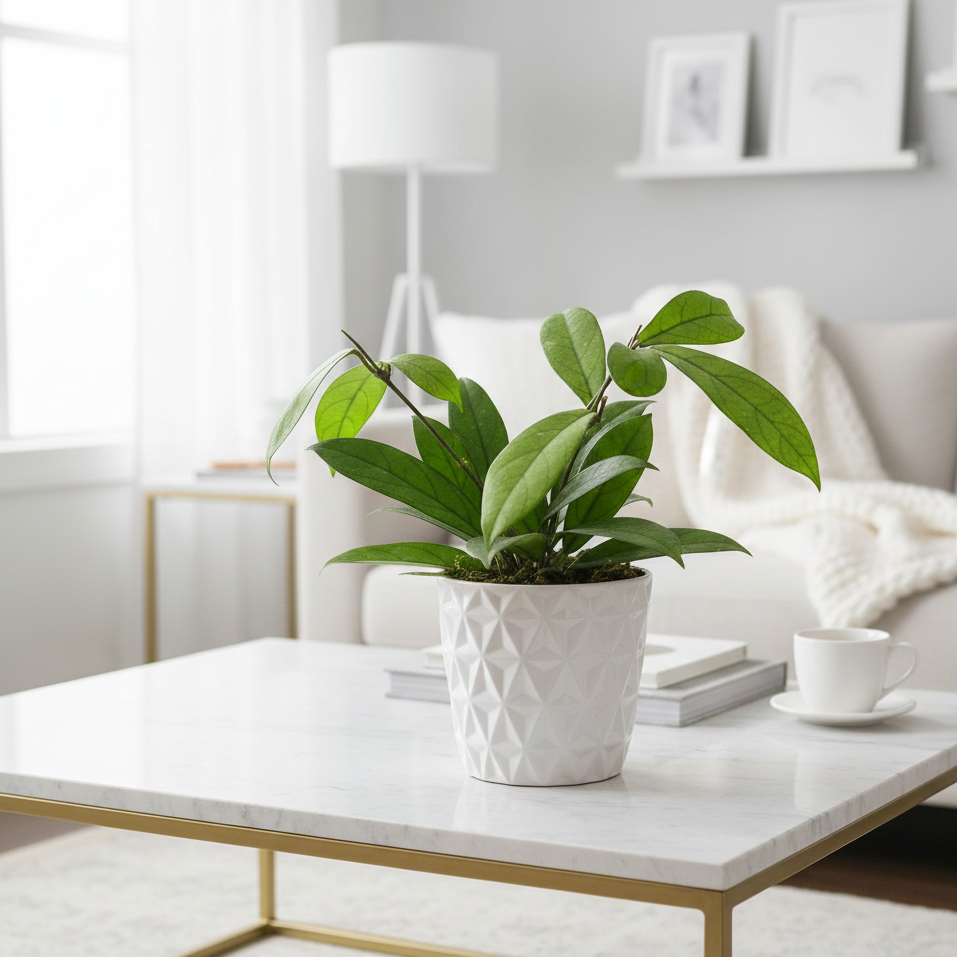 Rare Hoya 'Crassipetiolata' plants 4 inch decorative white pot for home decoration, Hoya with dark green veins, Variegated Hoya collector plants