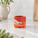 red watercolor ceramic pot for sale, vibrant red watercolor design, sturdy ceramic construction, available in 4 inch and 6 inch sizes, elegant rounded shape, optional matching tray, ideal for desktop plants and succulents, thoughtful gardening gift