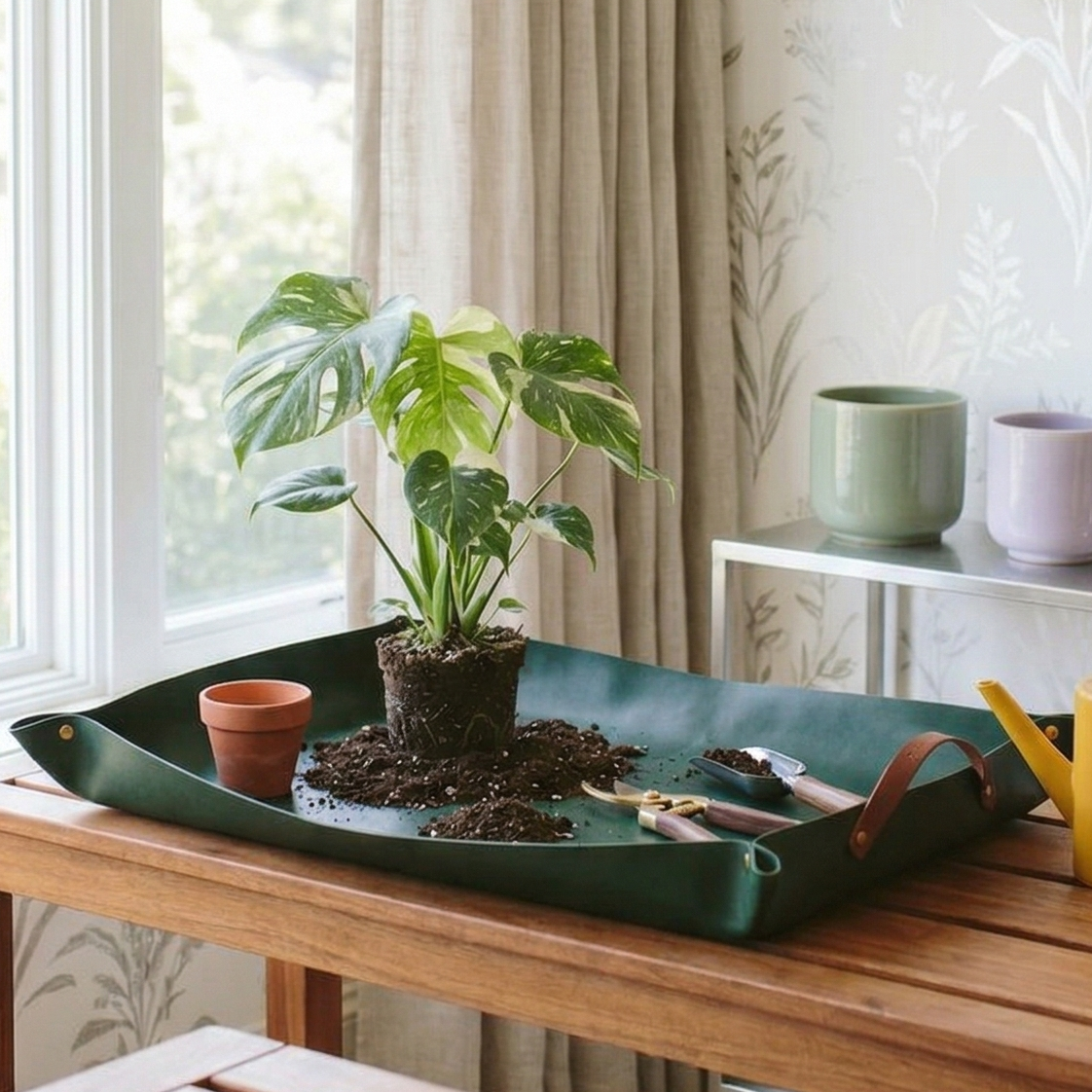 Buy repotting Mat online, repotting mat for desk or table gardening work, plant repotting mat waterproof gardening mat for indoor potting, indoor plant repotting mat with snap corners for soil control