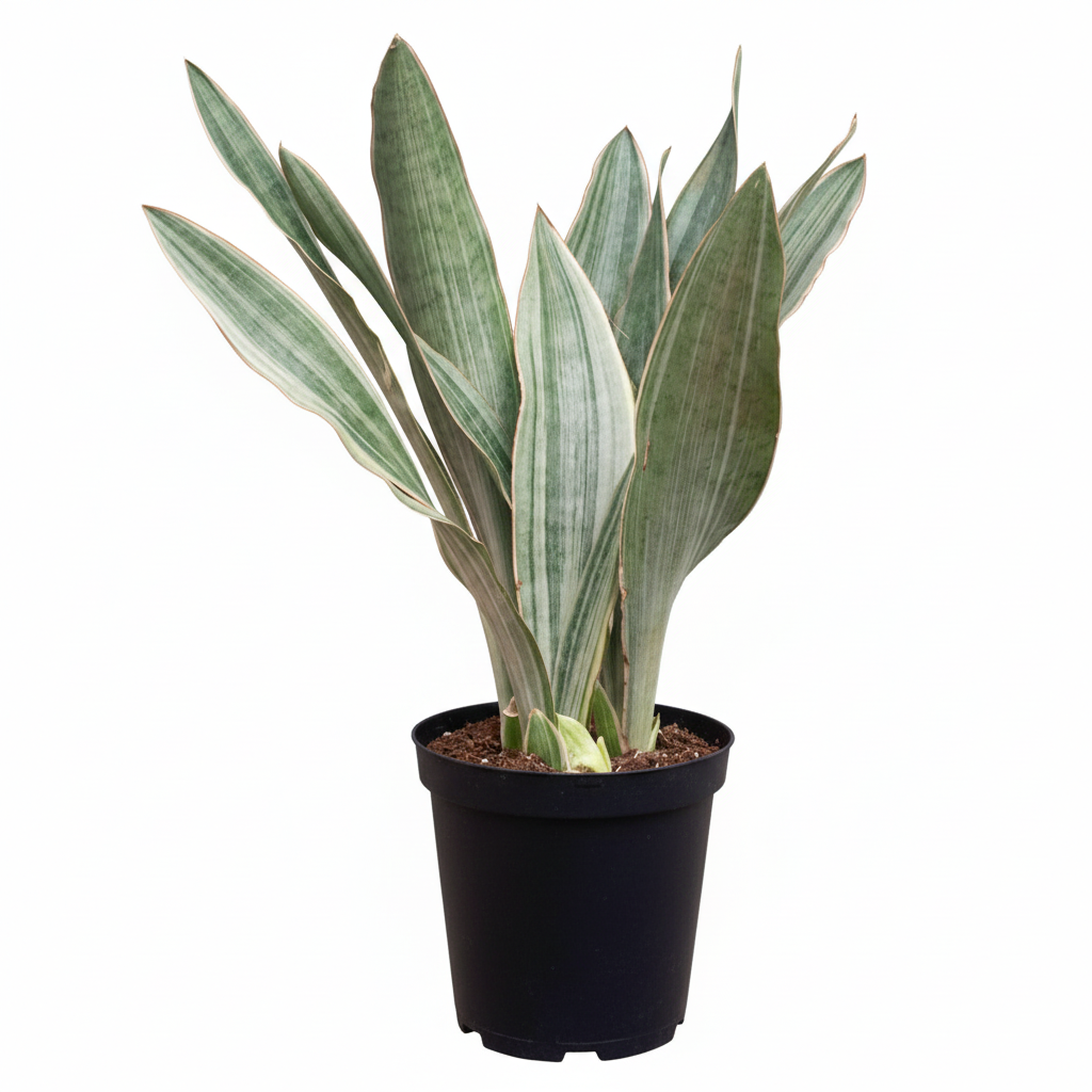 Sansevieria Sayuri live snake plant with silvery leaves in a grower pot, Silvery green snake plant for sale online, Low maintenance indoor plants, Air purifying plants for home office