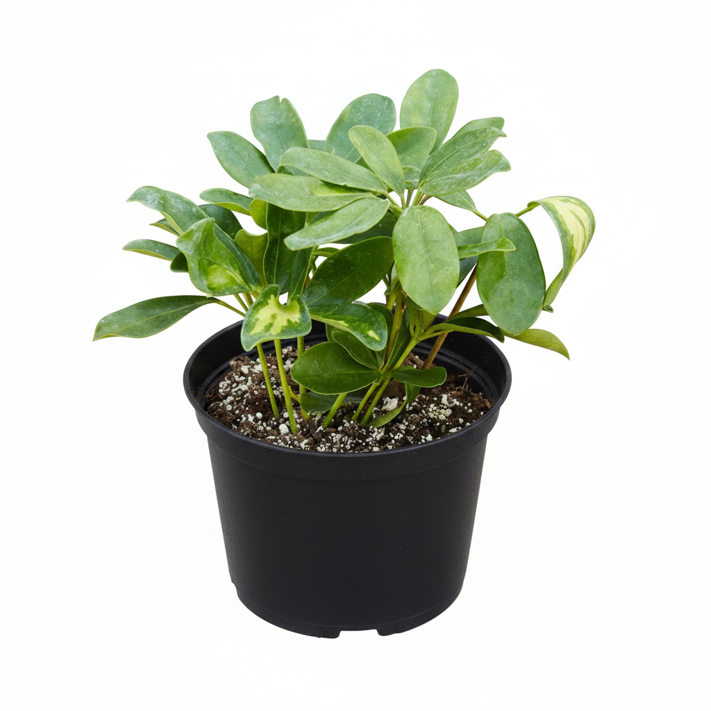 Variegated Dwarf Umbrella Tree 6 inch grower pot, Variegated Schefflera creamy yellow variegation, Best indoor trees for bright light