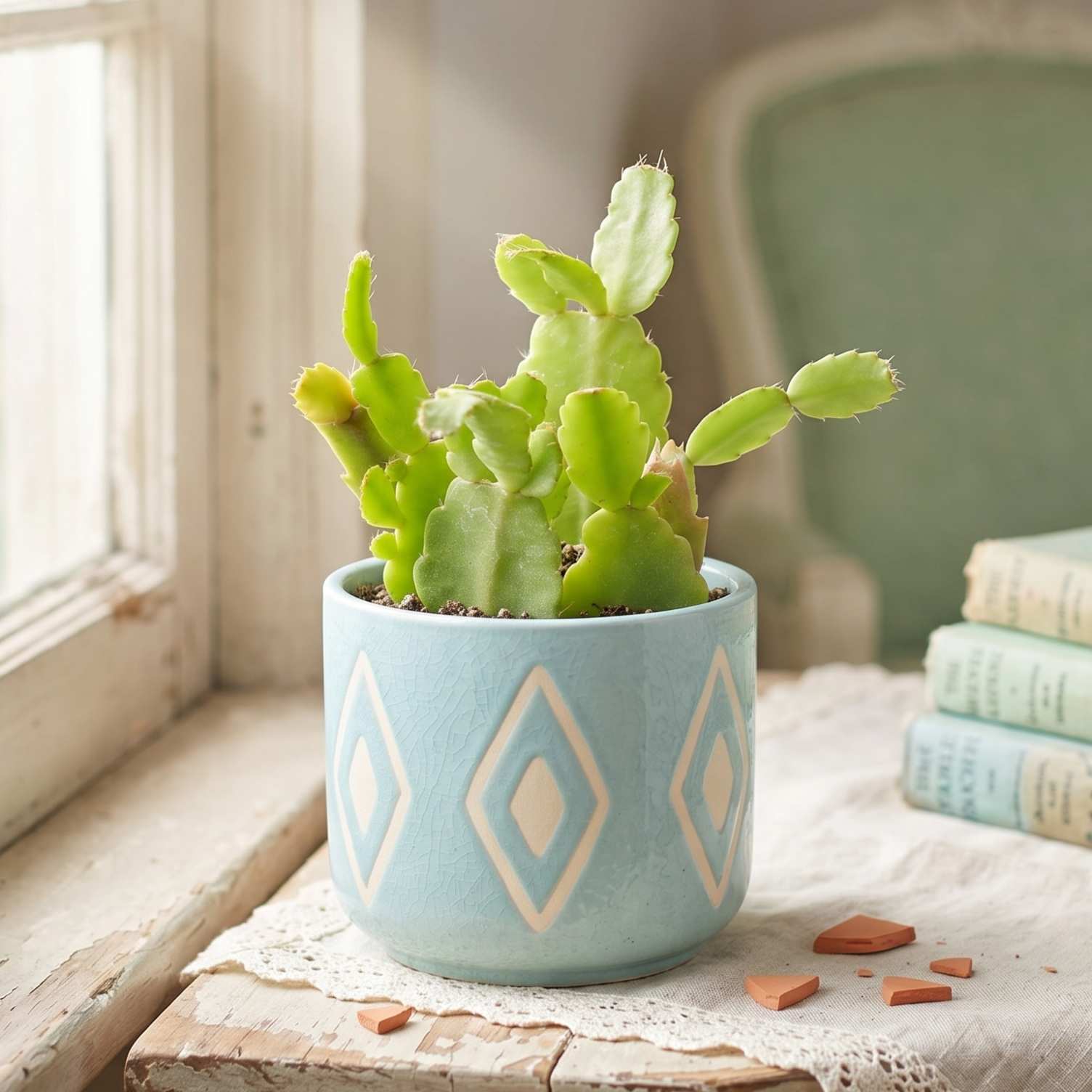 buy schlumbergera truncata - thanksgiving cactus (limited) live cactus medium size online, segmented trailing stems with pointed projections, vibrant tubular holiday flowers, graceful pendulous growth habit, easy care succulent, perfect hanging basket gift