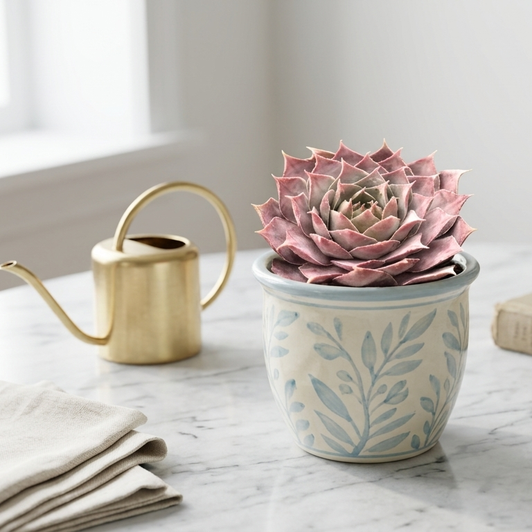 buy sempervivum aureum live succulent 2 inch online, compact golden green rosette form, thick fleshy leaves in forest green and white tones, incredibly frost tolerant and drought resistant, perfect beginner succulent for sunny windowsills or outdoor gardens, ideal gift for plant lovers and gardeners