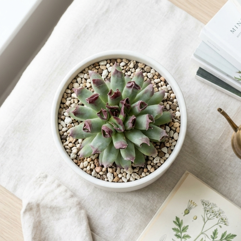 buy Sempervivum 'Oddity' live succulent 2 inch online, forest green and white fleshy leaves, narrow architectural growth form, naturally humidifies air, tolerates drafty spots and dry heated air, perfect for beginner plant collectors and low-maintenance indoor decor.