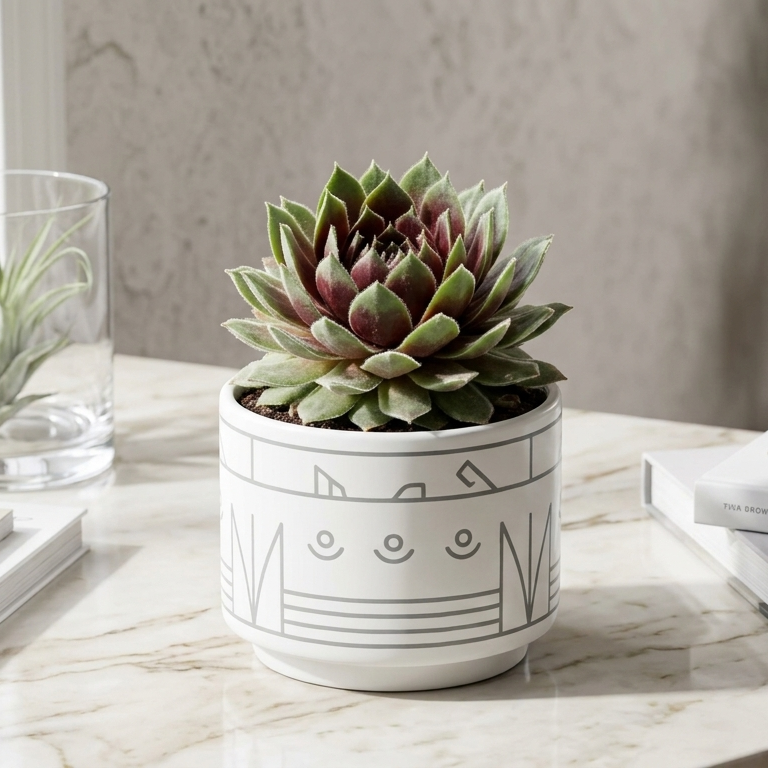 buy Sempervivum Saturn live succulent 2 inch online, rosette-forming houseplant with forest green and white leaves, architectural design, drought tolerant and frost hardy, beginner friendly hen and chicks variety perfect for gift giving and seasonal outdoor displays