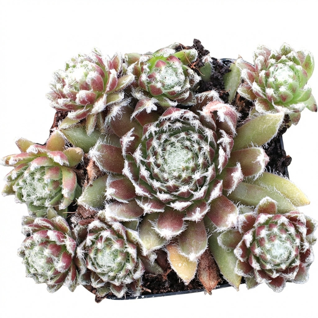 2 inch Sempervivum 'Urmina' on a white background, green succulents, indoor succulents, succulent care guide, buy succulents online