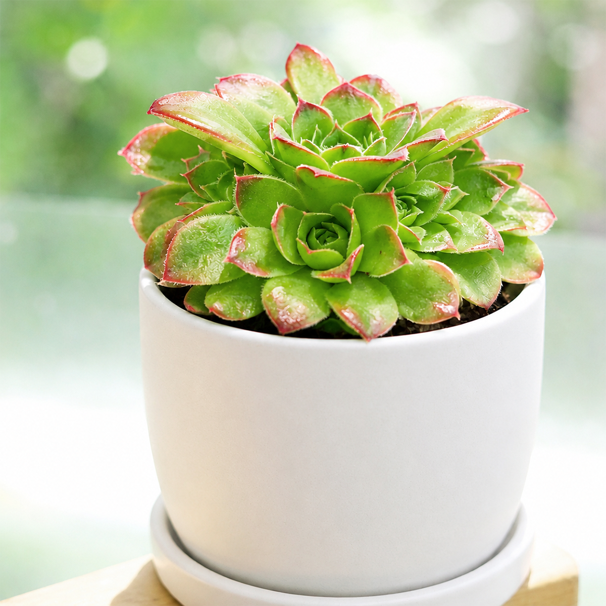 buy Sempervivum heuffelii 'Beatrice' live succulent 2 inch online, vibrant green rosette with striking reddish-bronze tips, compact symmetrical growth, broad fleshy leaves, extremely cold hardy perennial, perfect modern desk accent, unique plant gift idea