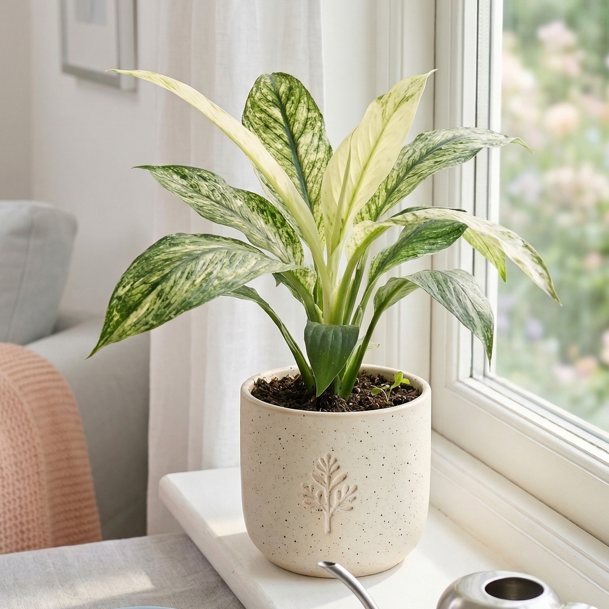Spathiphyllum Jessica live house plant for sale, variegated peace lily Jessica plant bright indirect light care, variegated peace lily Jessica plant for home and office, Spathiphyllum Jessica live plant unique housewarming gift idea