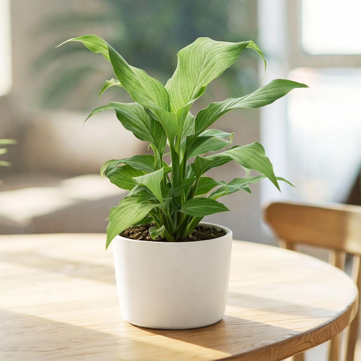 Spathiphyllum Platinum Mist 4 inch grower pot for sale, silver leaf houseplant for home office decoration, buy peace lily online, variegated Spathiphyllum, air purifying plants
