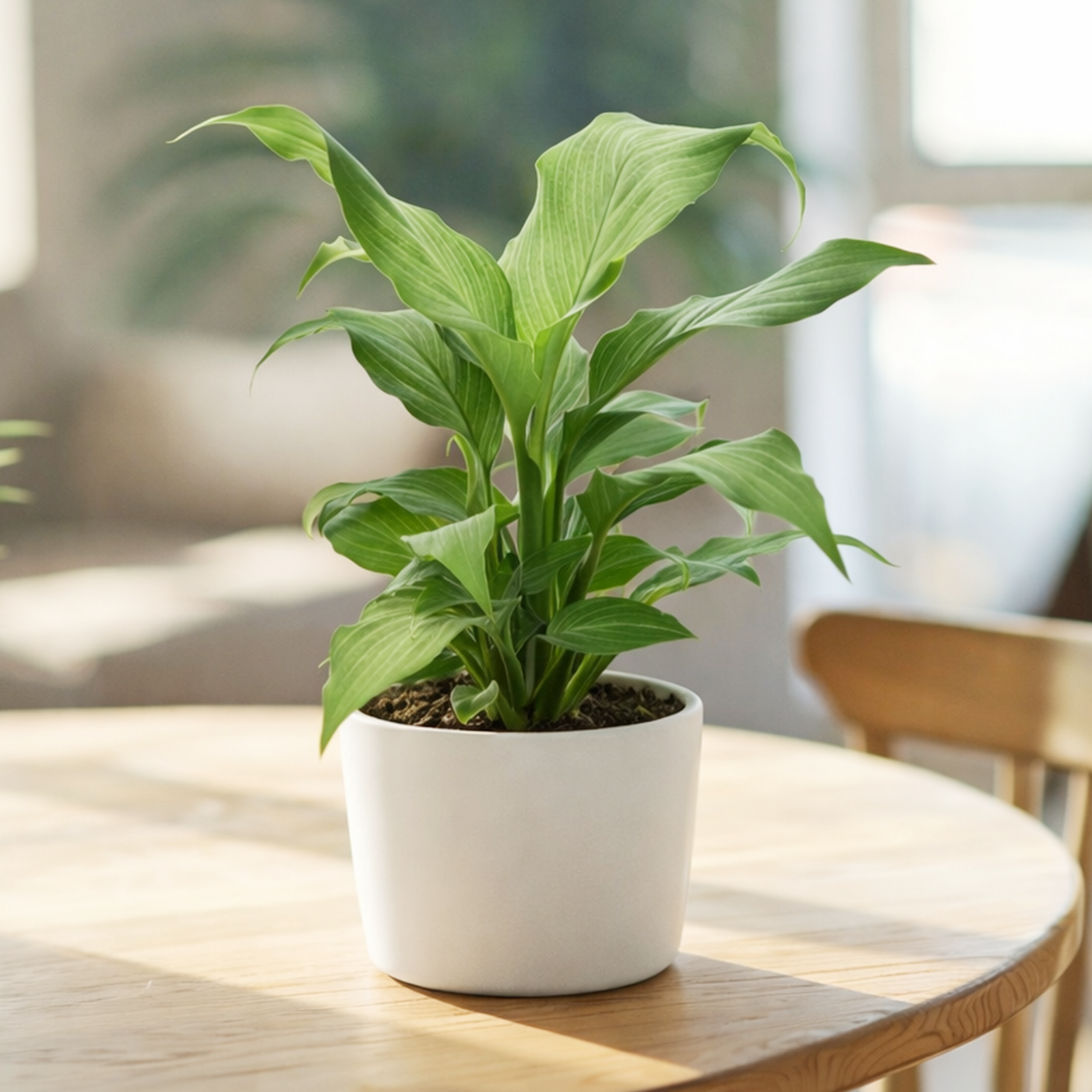 Spathiphyllum Platinum Mist 4 inch grower pot for sale, silver leaf houseplant for home office decoration, buy peace lily online, variegated Spathiphyllum, air purifying plants