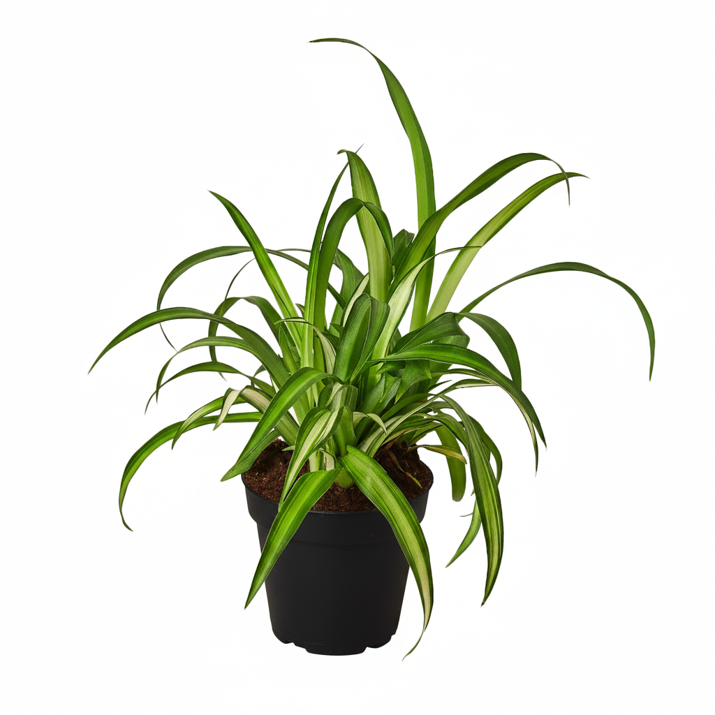4 inch Spider Plant Hawaiian in black plastic pot, Chlorophytum comosum ‘Hawaiian’, air-purifying indoor plants