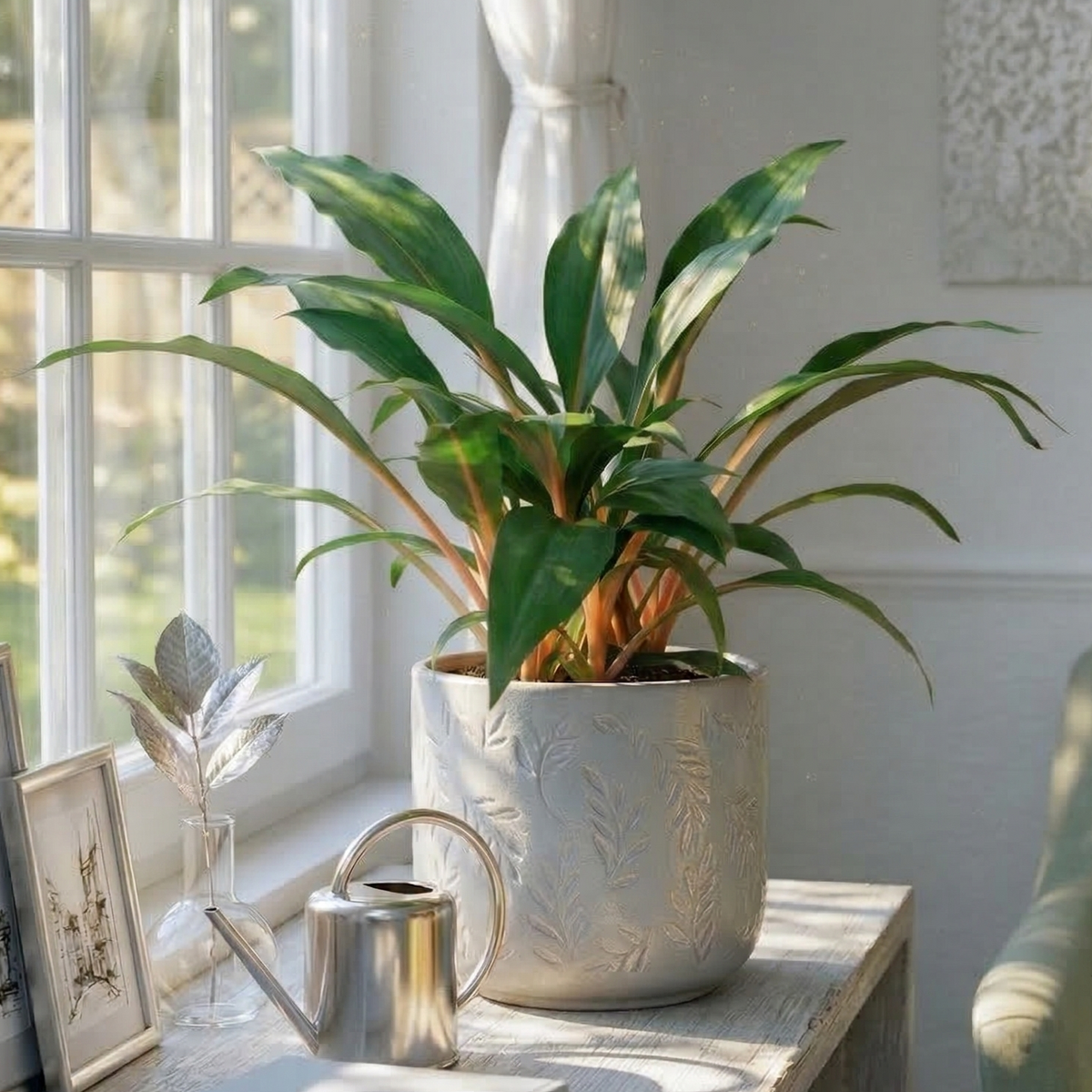 Spider Plant ‘Fire Flash’ live plant for sale, Chlorophytum orchidastrum Fire Flash easy care indoor plant, rare spider plant Fire Flash with vibrant orange center stems, Spider Plant Fire Flash tropical houseplant for modern home decor