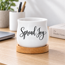 buy succulent pot - spread joy online, compact white ceramic pot for small plants or candles, includes bamboo tray for protection, decorative mini planter design, thoughtful gift for any occasion