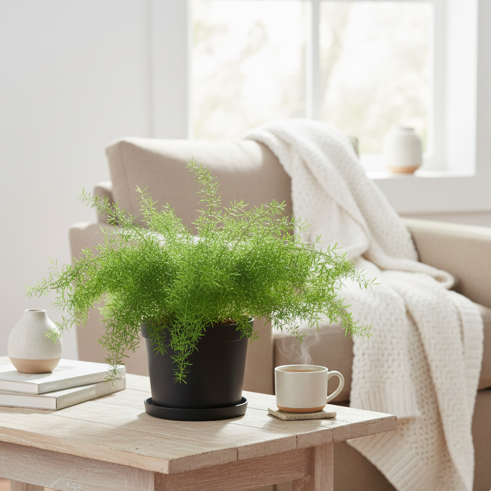 Sprengeri Fern, Asparagus aethiopicus, asparagus fern, trailing plant, hanging basket plant, fast growing houseplant, ornamental asparagus, bright indirect light plant, decorative foliage