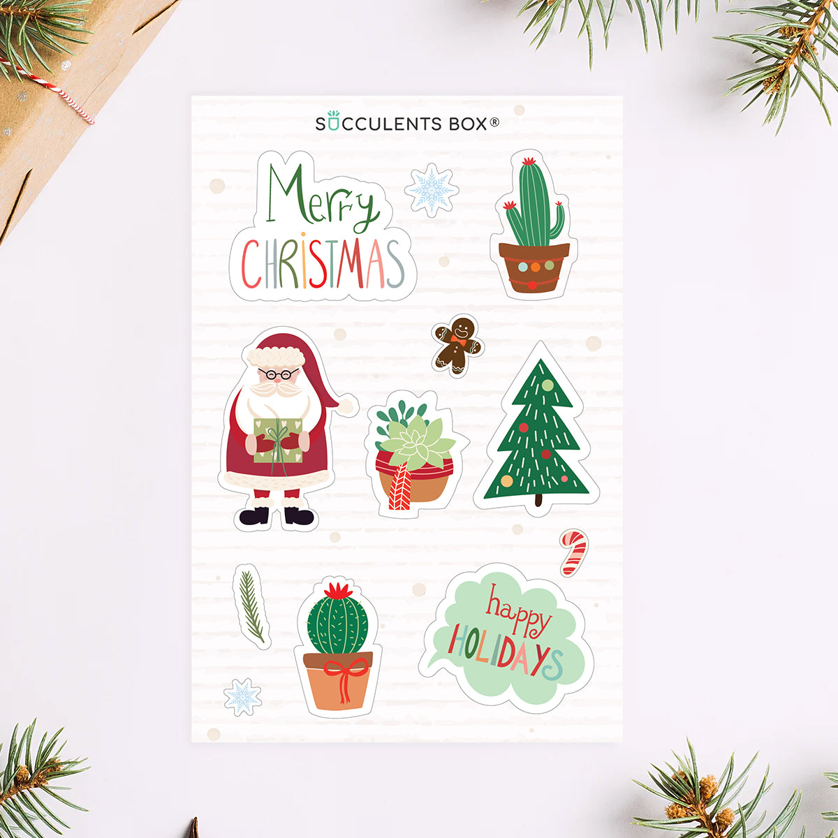Festive Succulent Holiday Stickers, merry christmas Stickers, cute design Stickers