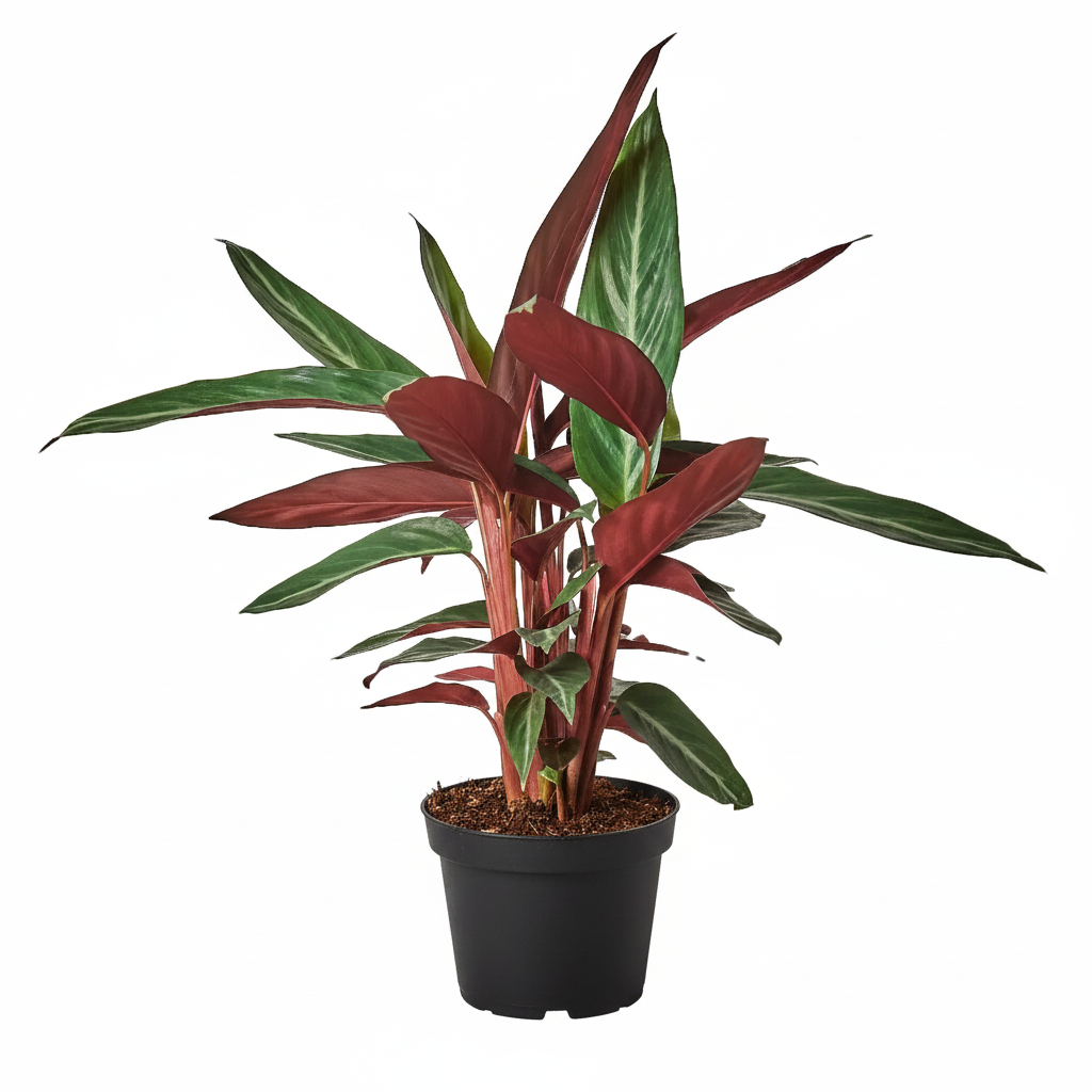 6 inch Stromanthe Sanguinea in black plastic pot, large colorful houseplants, decorative 6 inch indoor plants