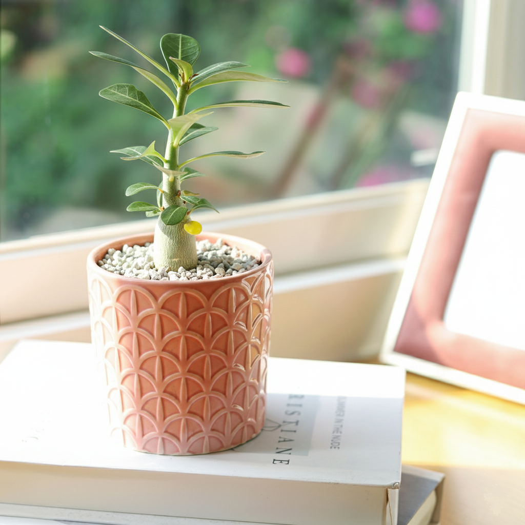 4 inch Succulent Adenium Obesum 'Desert Rose' in pink ceramic pot, indoor succulents for sale, buy live plants online