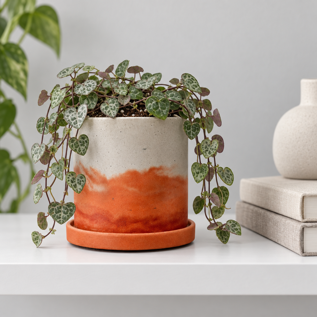 buy Sunset Watercolor Pot online, handcrafted ceramic, sunset colors, decorative accent, perfect for desk, great gift for plant lovers