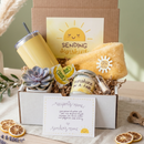 sunshine gift box for sale, cozy sunshine gift box for emotional support,  eco friendly sunshine gift box with natural items, sunshine gift box with candle and self care items