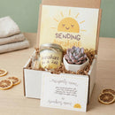 sunshine gift box for sale, cozy sunshine gift box for emotional support,  eco friendly sunshine gift box with natural items, sunshine gift box with candle and self care items