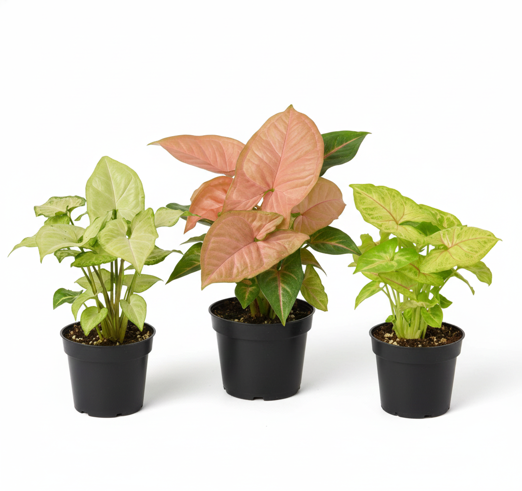Syngonium variety pack, Arrowhead plant bundle, live Syngonium podophyllum, pink arrowhead plant, easy care houseplants, 3-pack indoor plants, variegated Syngonium