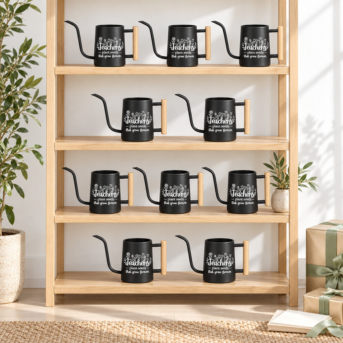 black 10-Pack Pack of Teacher Gift Watering Can - Plant Seeds That Grow Forever for sale, ten black metal watering cans, classic design, robust construction, ideal for multiple students, excellent for school garden projects, wholesale teacher appreciation gift