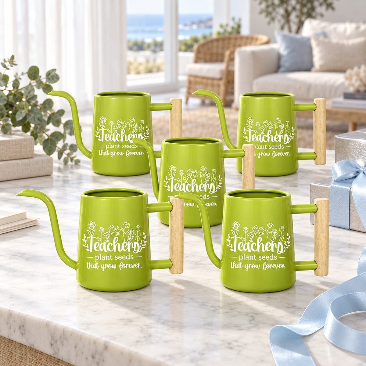 buy 5-Pack black Pack of Teacher Gift Watering Can - Plant Seeds That Grow Forever online, durable metal construction, matte black finish, compact size, includes watering can and seed packet, ideal for small desk plants, thoughtful teacher appreciation gift