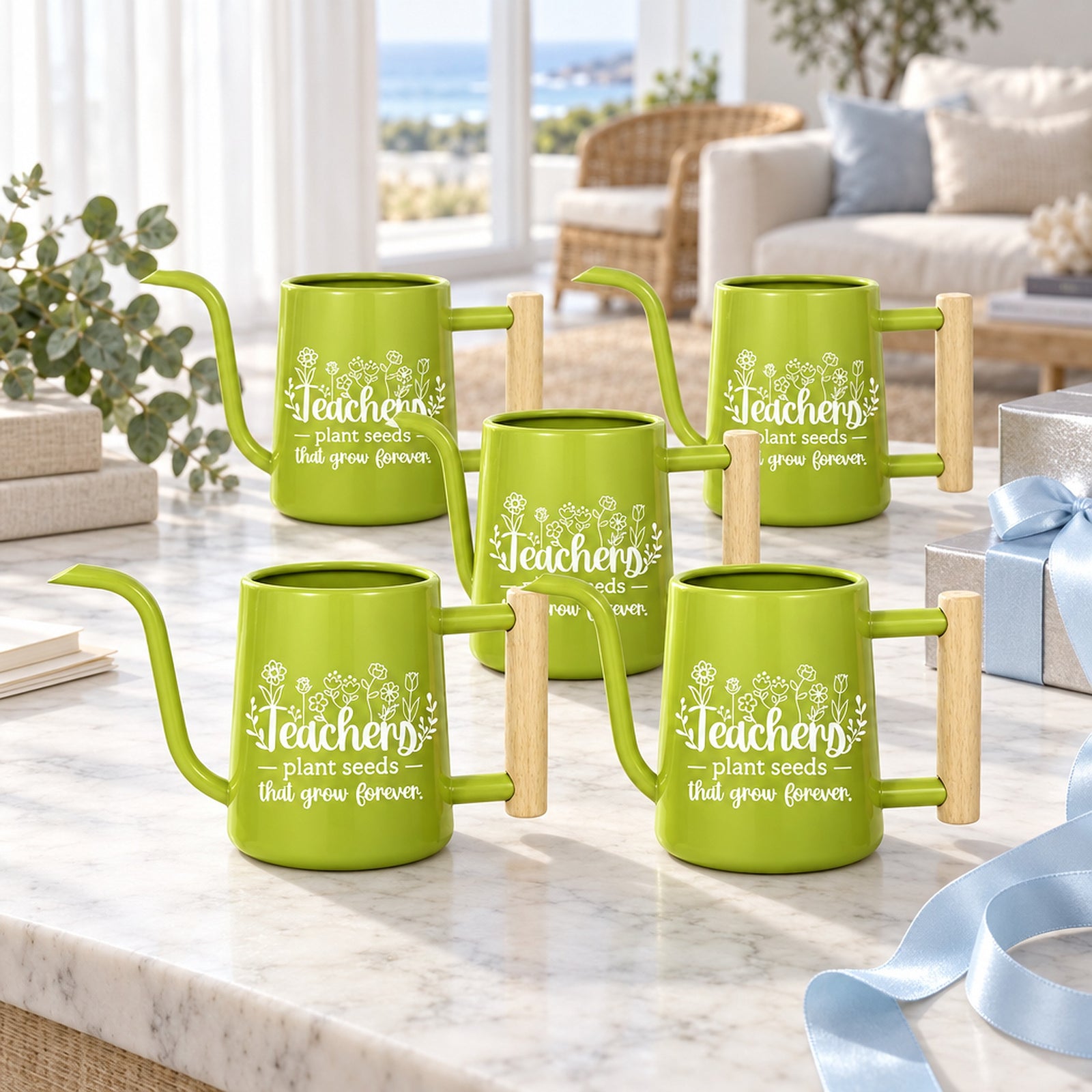 buy 5-Pack black Pack of Teacher Gift Watering Can - Plant Seeds That Grow Forever online, durable metal construction, matte black finish, compact size, includes watering can and seed packet, ideal for small desk plants, thoughtful teacher appreciation gift