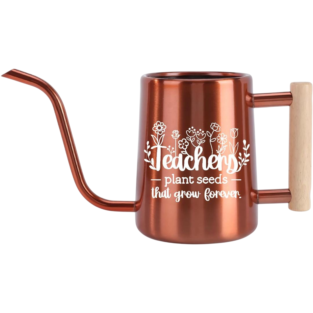 pink Teacher Gift Watering Can Plant Seeds That Grow Forever for sale, lovely rose pink color with comfortable grip handle, medium 2-liter capacity with controlled water dispensing, sturdy fade-resistant construction, ideal for small classroom plant maintenance, charming teacher token