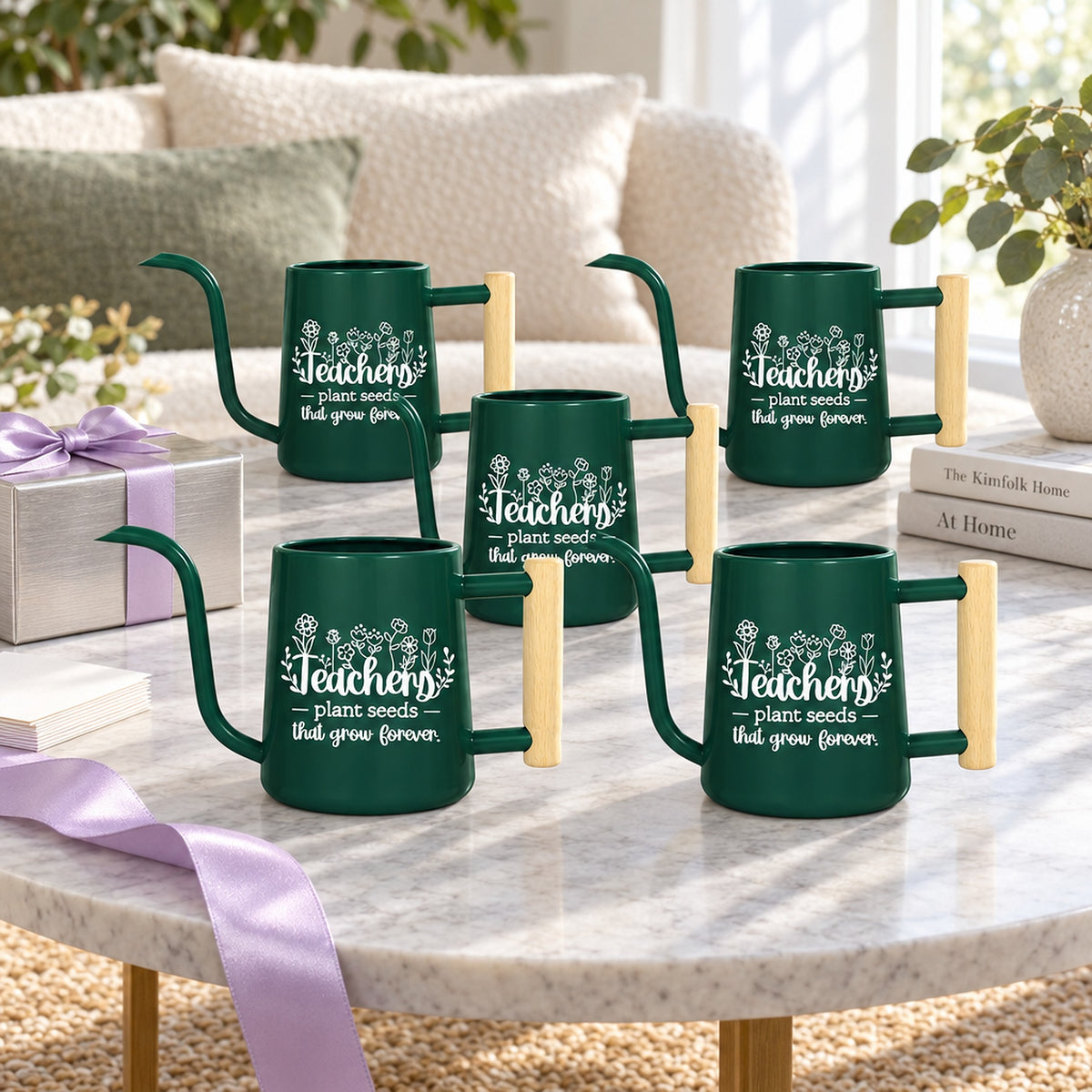 buy 5-Pack purple Pack of Teacher Gift Watering Can - Plant Seeds That Grow Forever online, rich purple color, resilient metal build, classic watering can shape, designed for indoor plants, good for herb starters, unique gift for plant moms