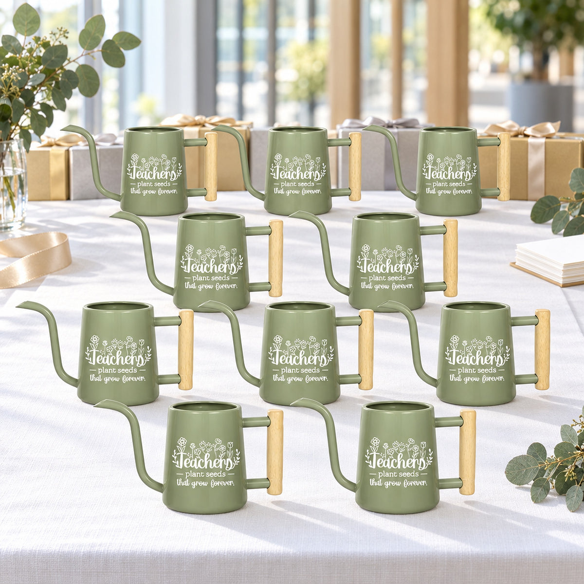 pink 10-Pack Pack of Teacher Gift Watering Can - Plant Seeds That Grow Forever for sale, ten pink metal watering cans, durable finish, easy to use, suitable for small plants, ideal for sharing, lovely teacher thank you gift