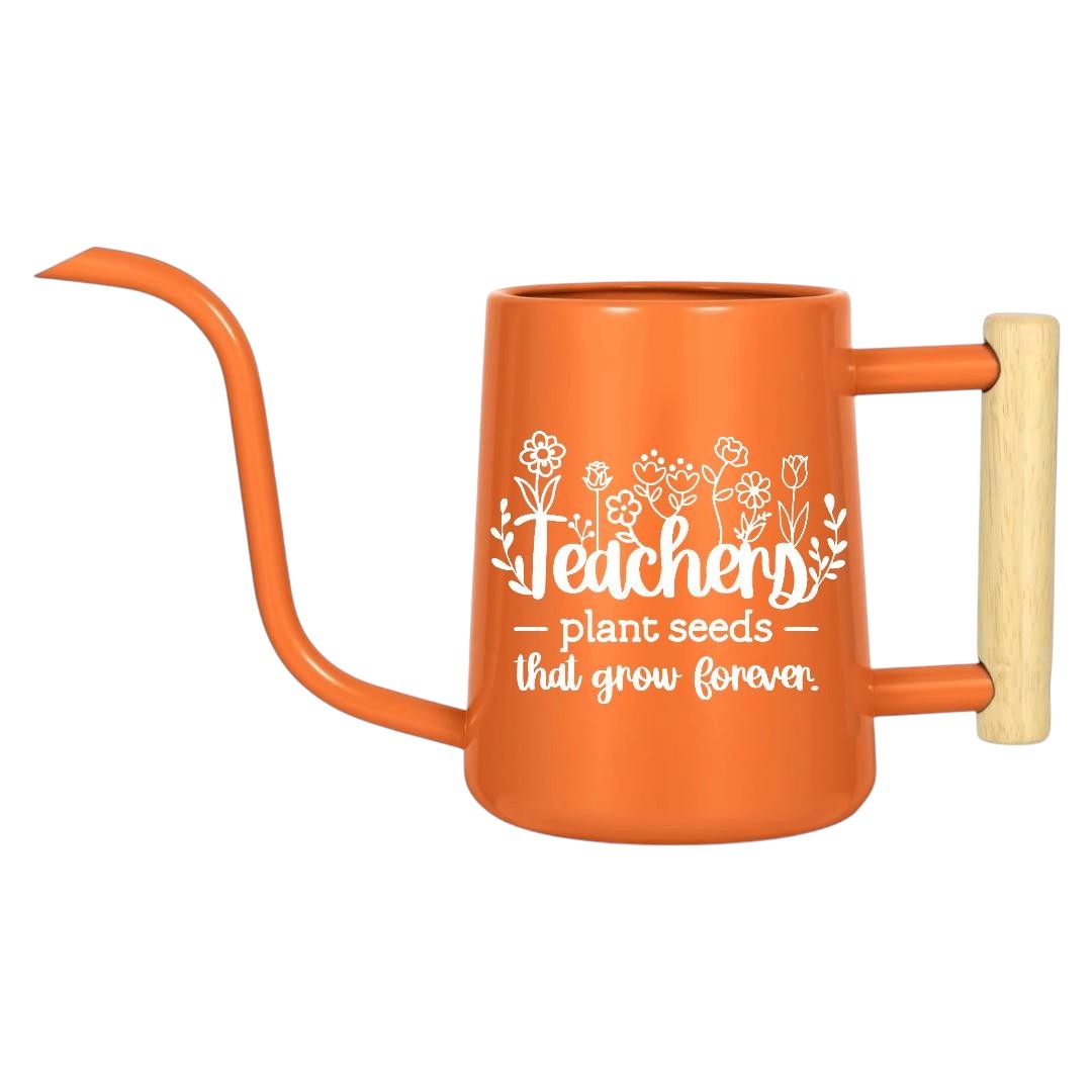 orange Teacher Gift Watering Can Plant Seeds That Grow Forever for sale, vibrant orange color with comfortable grip design, spacious 2-liter size, lightweight and weather-resistant material, perfect for nurturing seedlings and potted plants, thoughtful gift for educators