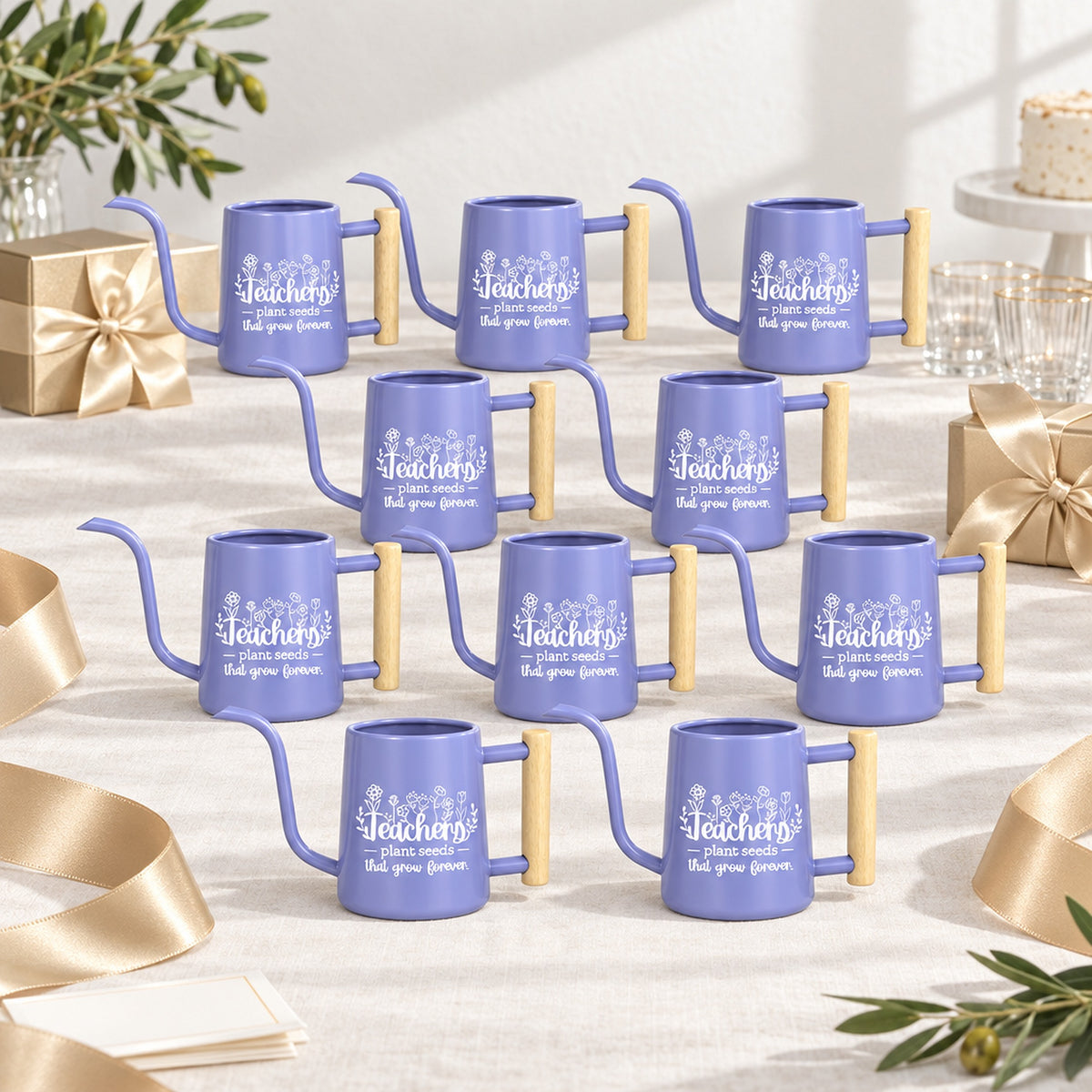 purple 10-Pack Pack of Teacher Gift Watering Can - Plant Seeds That Grow Forever for sale, ten purple watering cans, resilient build, classic watering can design, ideal for small pots, excellent for sharing seeds, thoughtful present for plant enthusiasts