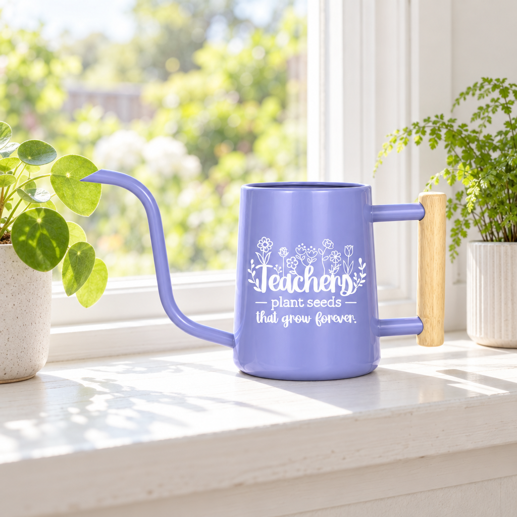 buy Teacher Gift Watering Can Plant Seeds That Grow Forever black online, bold black matte exterior with ergonomic contoured handle, substantial 2-liter volume with precision-engineered spout, rugged durable construction, perfect for active classroom growing environments, premium teacher appreciation token