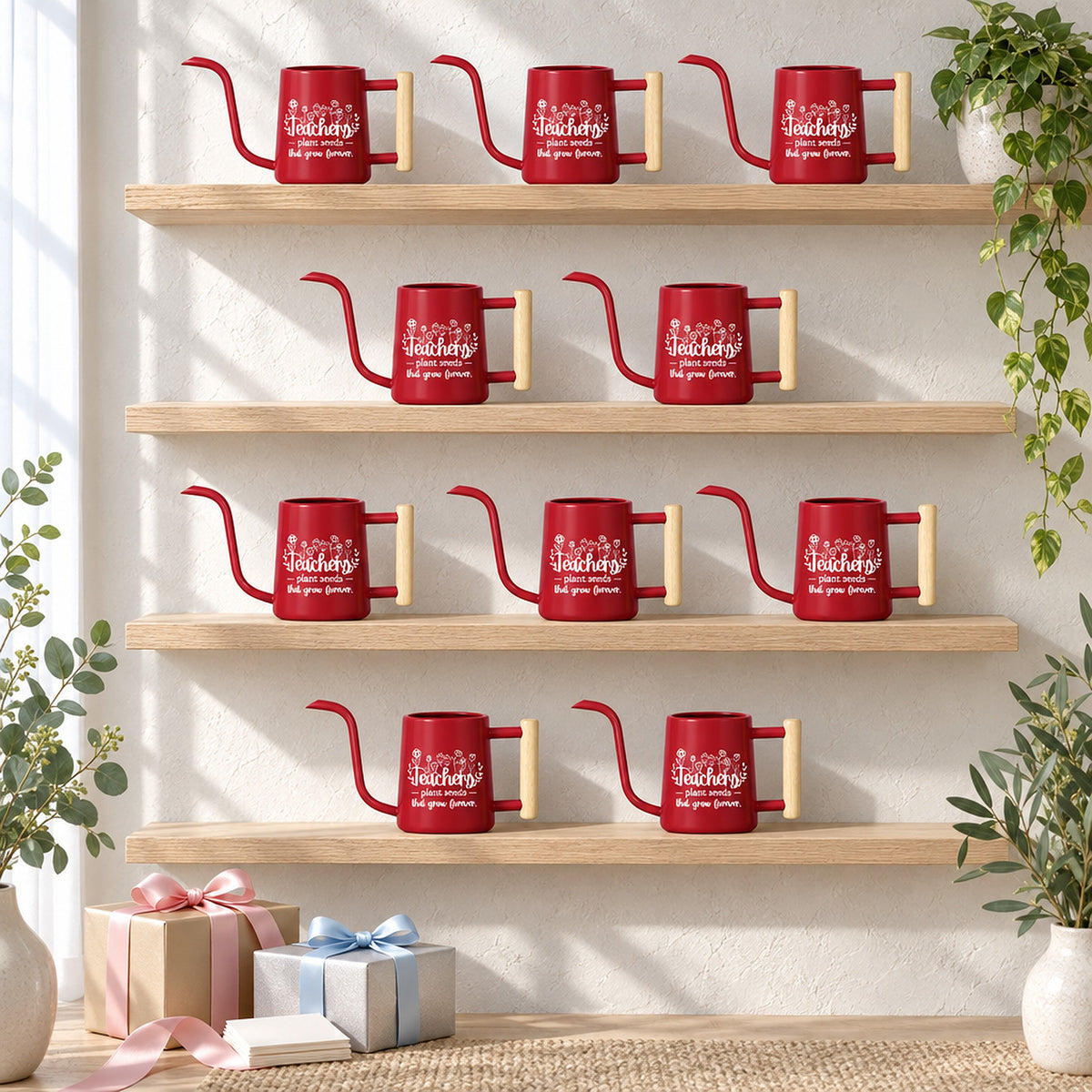 gray 20-Pack Pack of Teacher Gift Watering Can - Plant Seeds That Grow Forever for sale, twenty gray watering cans, resilient metal, compact size, great for plant corners, excellent for sharing with colleagues, appreciation gift for educators