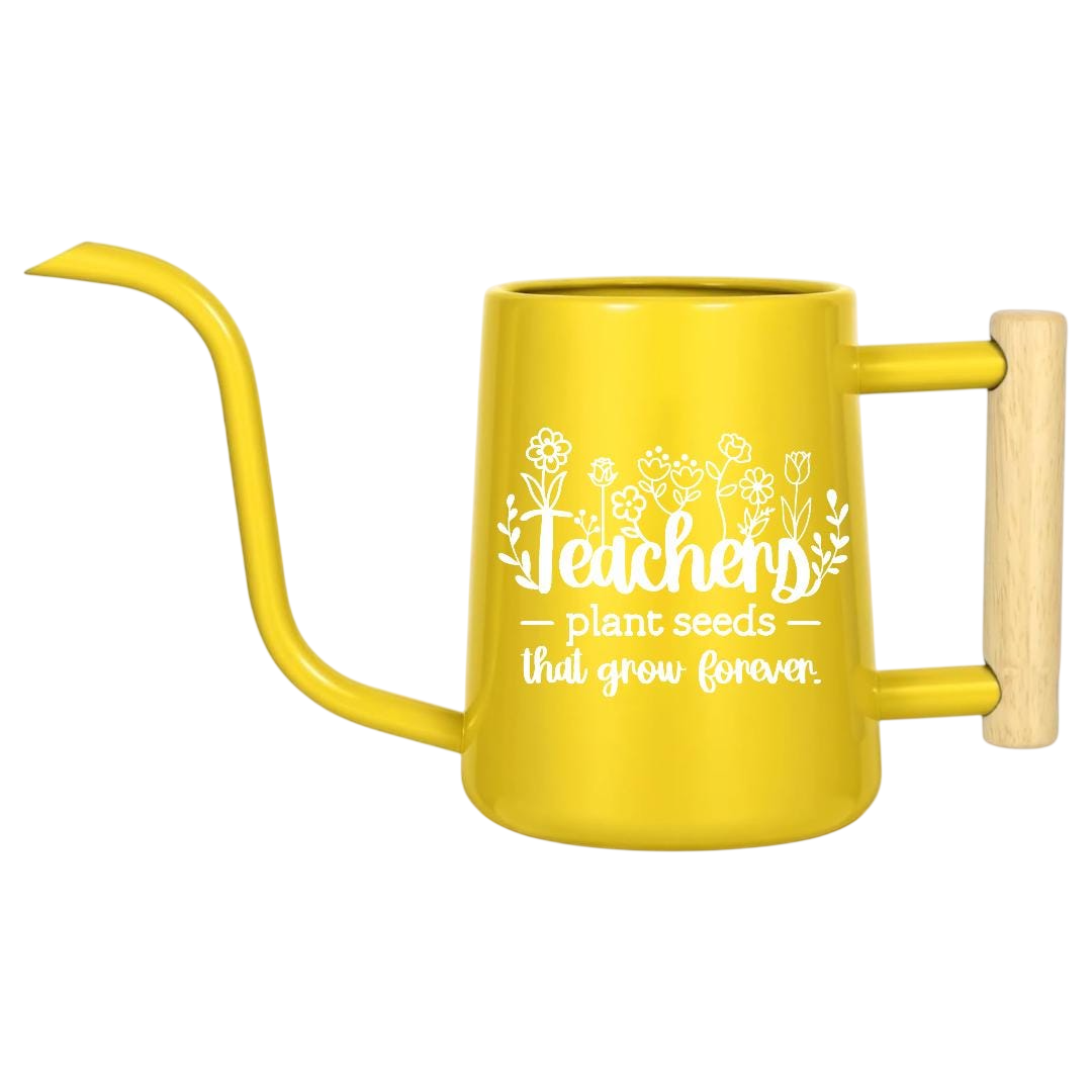 pink Teacher Gift Watering Can Plant Seeds That Grow Forever for sale, soft pink color with gentle curves and textured grip, medium 2-liter size with controlled spout, long-lasting construction, ideal for tending to classroom windowsill plants, heartfelt appreciation gift