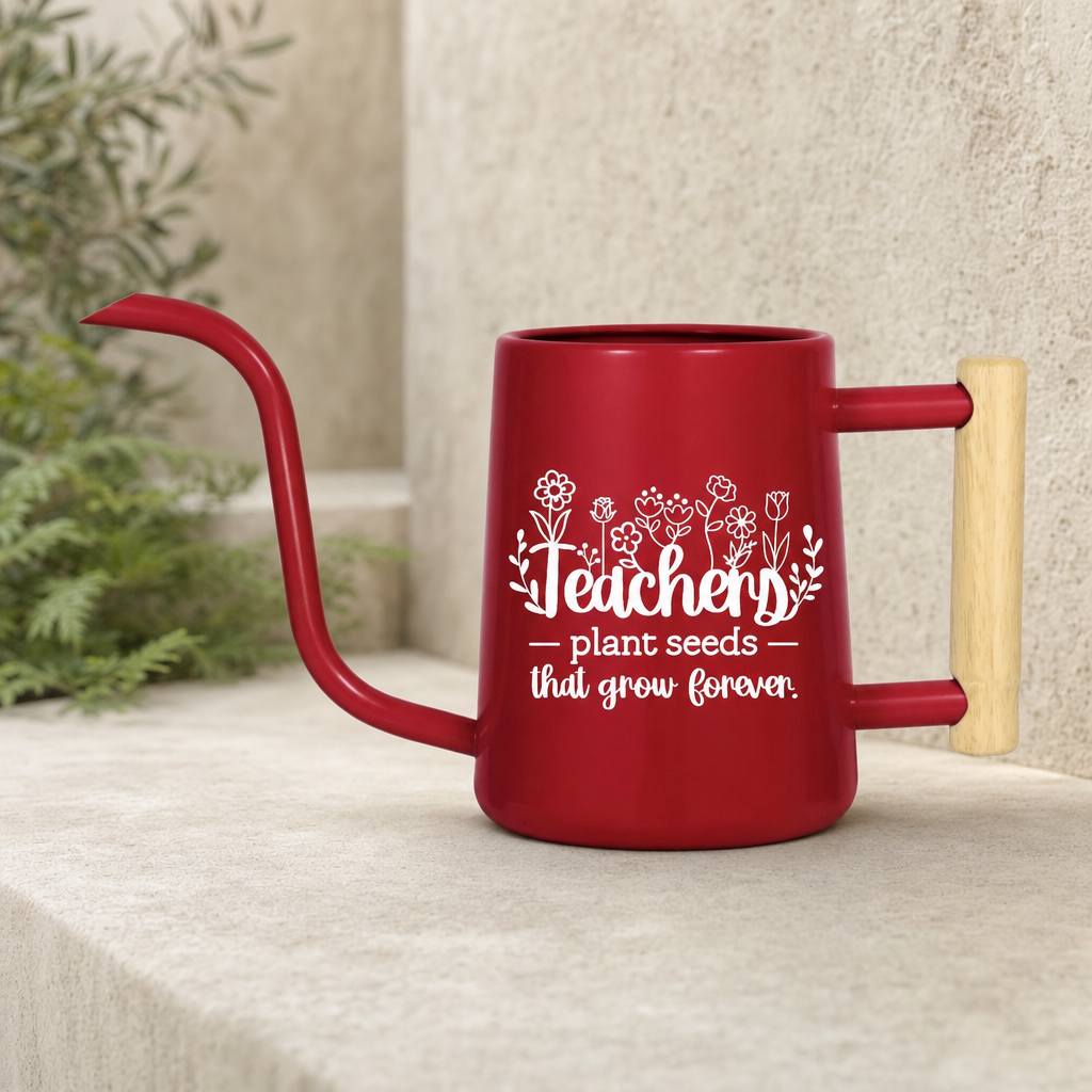 buy Teacher Gift Watering Can Plant Seeds That Grow Forever black online, solid black finish with ribbed handle texture, 2-liter capacity with angled spout design, reinforced plastic body, ideal for consistent watering of classroom botanical collections, special token of appreciation