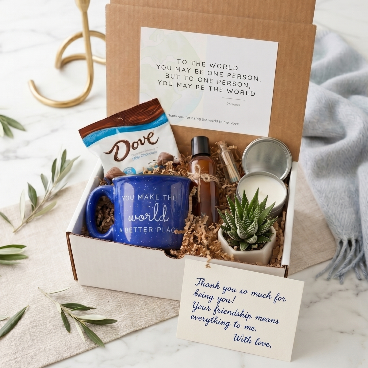 thank you succulent gift box Thank You Gift Box with Succulent, Candle & Personalized Note Deluxe by Succulents Box