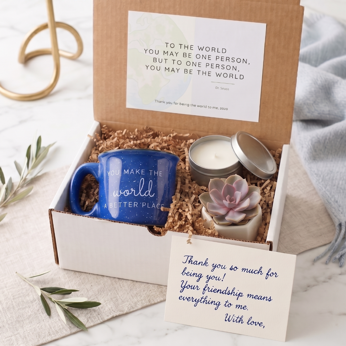 Thank You Box for sale, thank you gift box for support and kindness, small thank you care package with candle and card